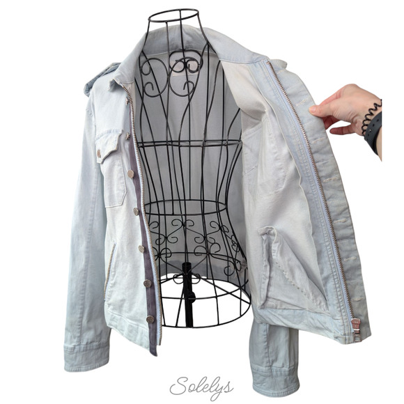 Zadig & Voltaire Kavy Rae Light Blue Cotton Military Utility Jacket Patch Medium - Picture 9 of 15